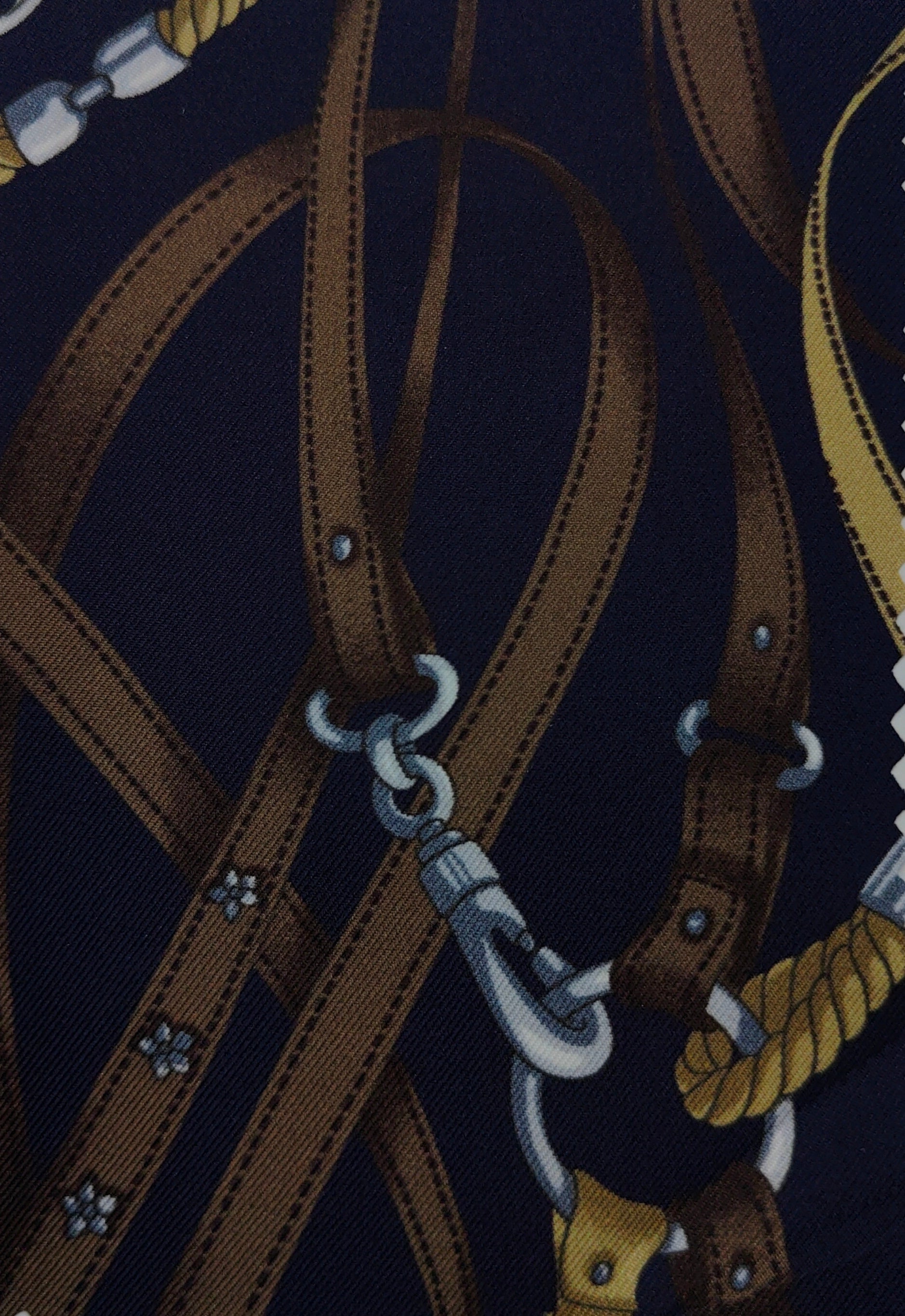 Shirt Fabric Raymond Regio Italia 100% Silk Digital equestrian Print Colour Dark Blue N Chestnut Brown